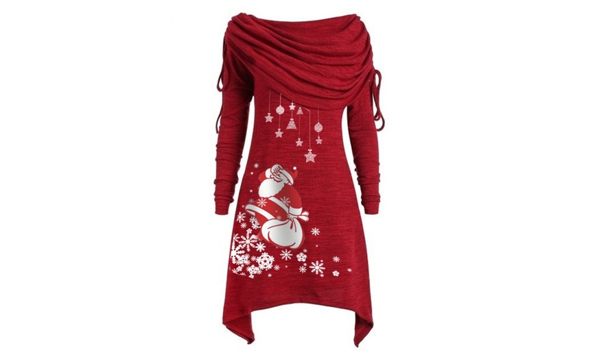 Image 4: Christmas Santa Ruched Tunic Tops