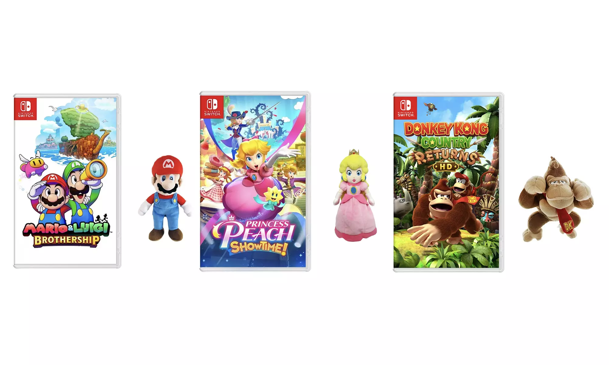 Nintendo Switch Game of Choice with Plush - Princess Peach, Mario & Donkey Kong