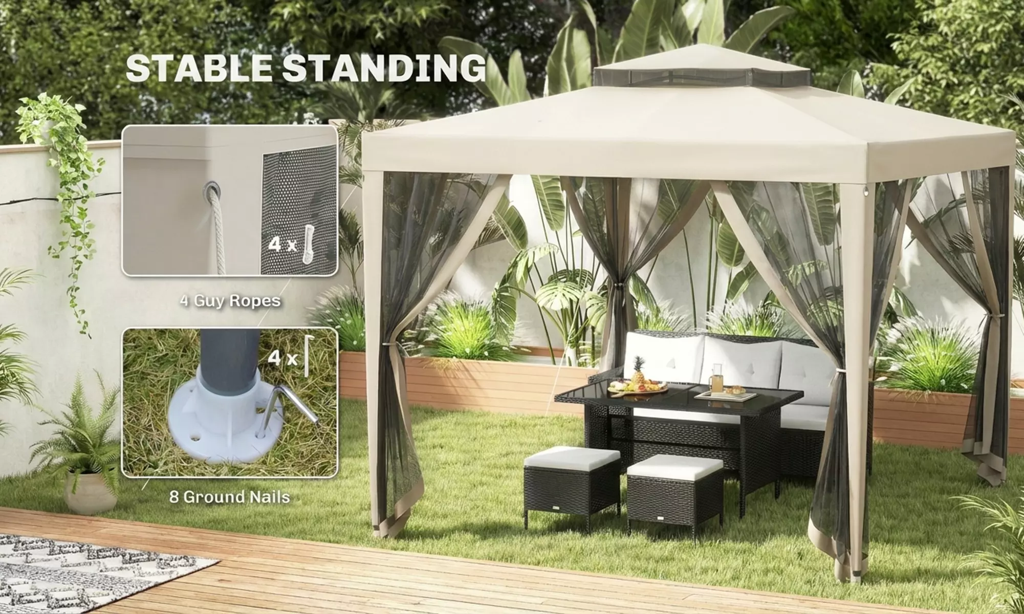 Outsunny 3 x 3m Party Gazebo with Mesh Sidewalls and Vented Roof