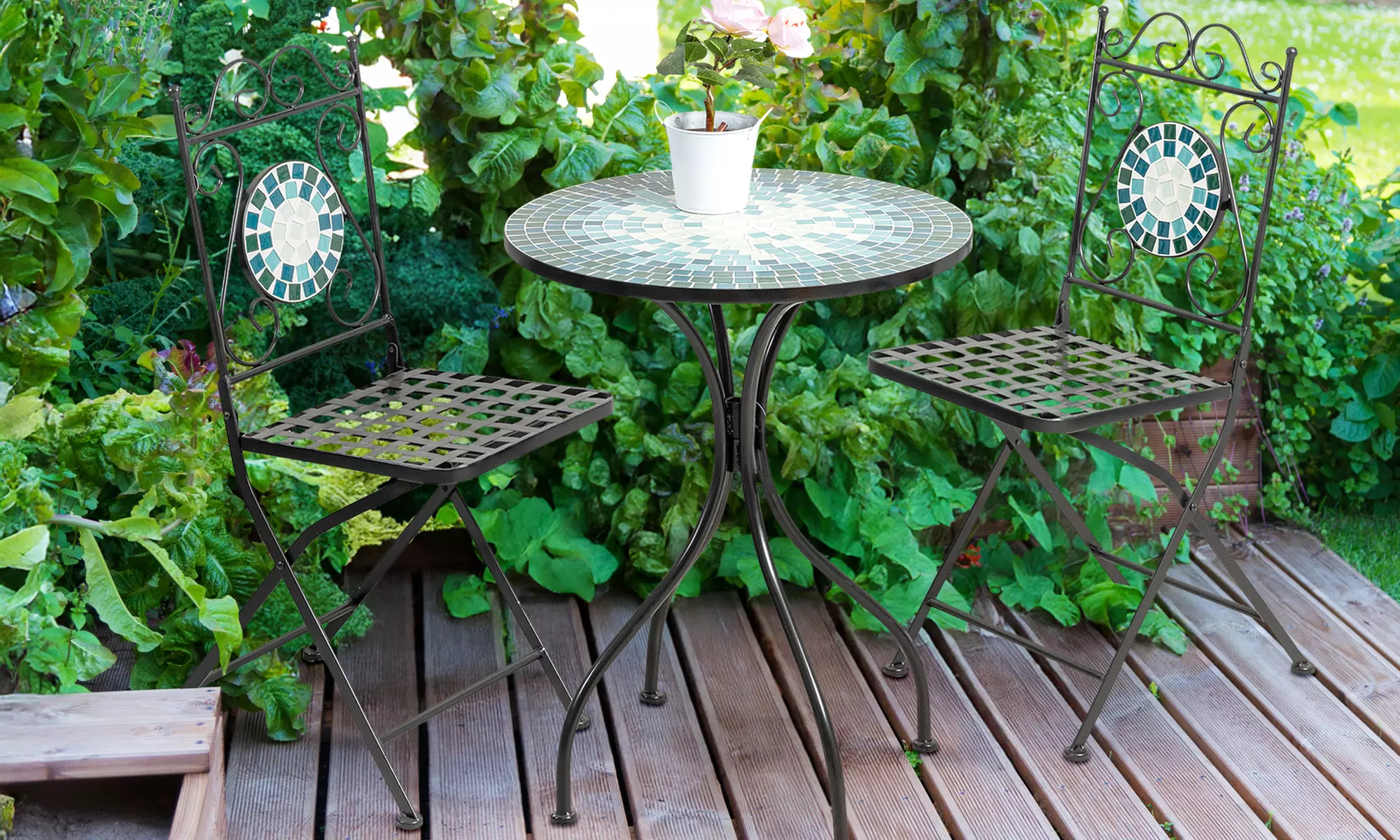 Set Bistrot con 2 sedie e 1 tavolo a mosaico