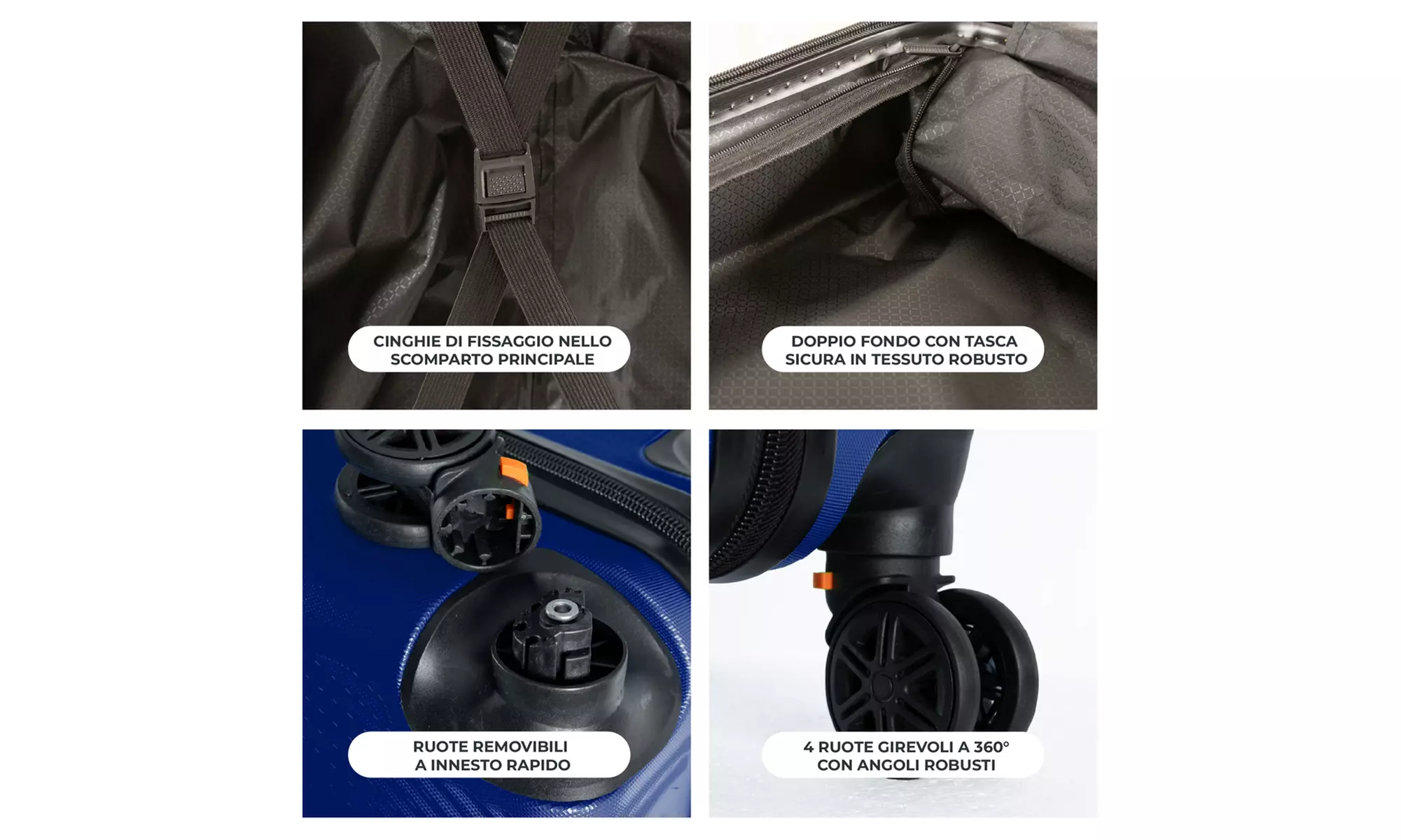 Maleta de cabina de ABS con ruedas desmontables