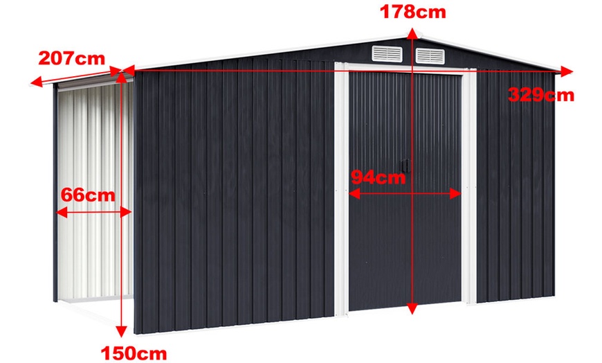 Image 8: Outdoor Black Garden Metal Storage Shed with Log Storage