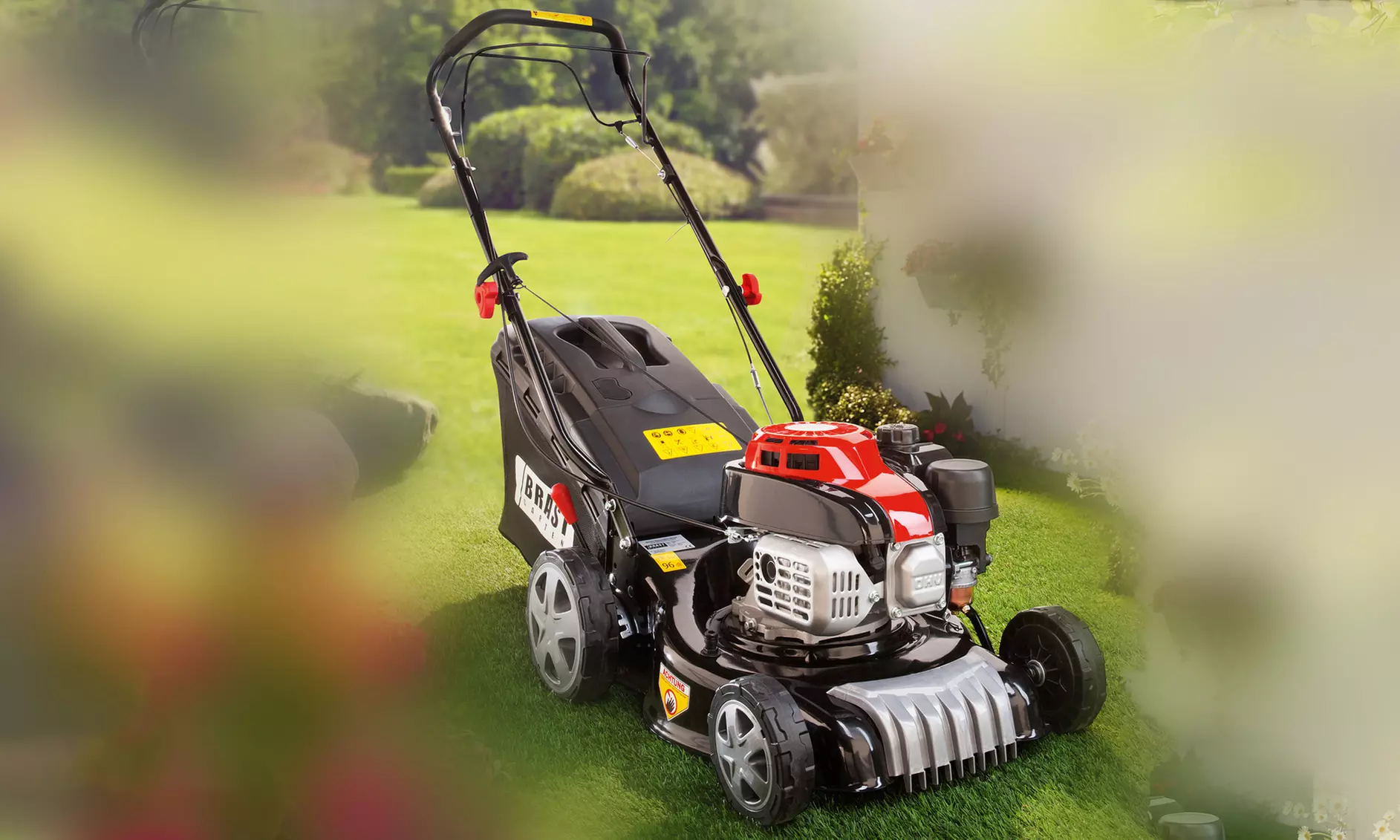 BRAST Benzin-Rasenmäher inkl. Selbstantrieb 2 kW (2,7 PS) sowie verstellbarer Schnittbreite u. Schnitthöhe - Primary Image