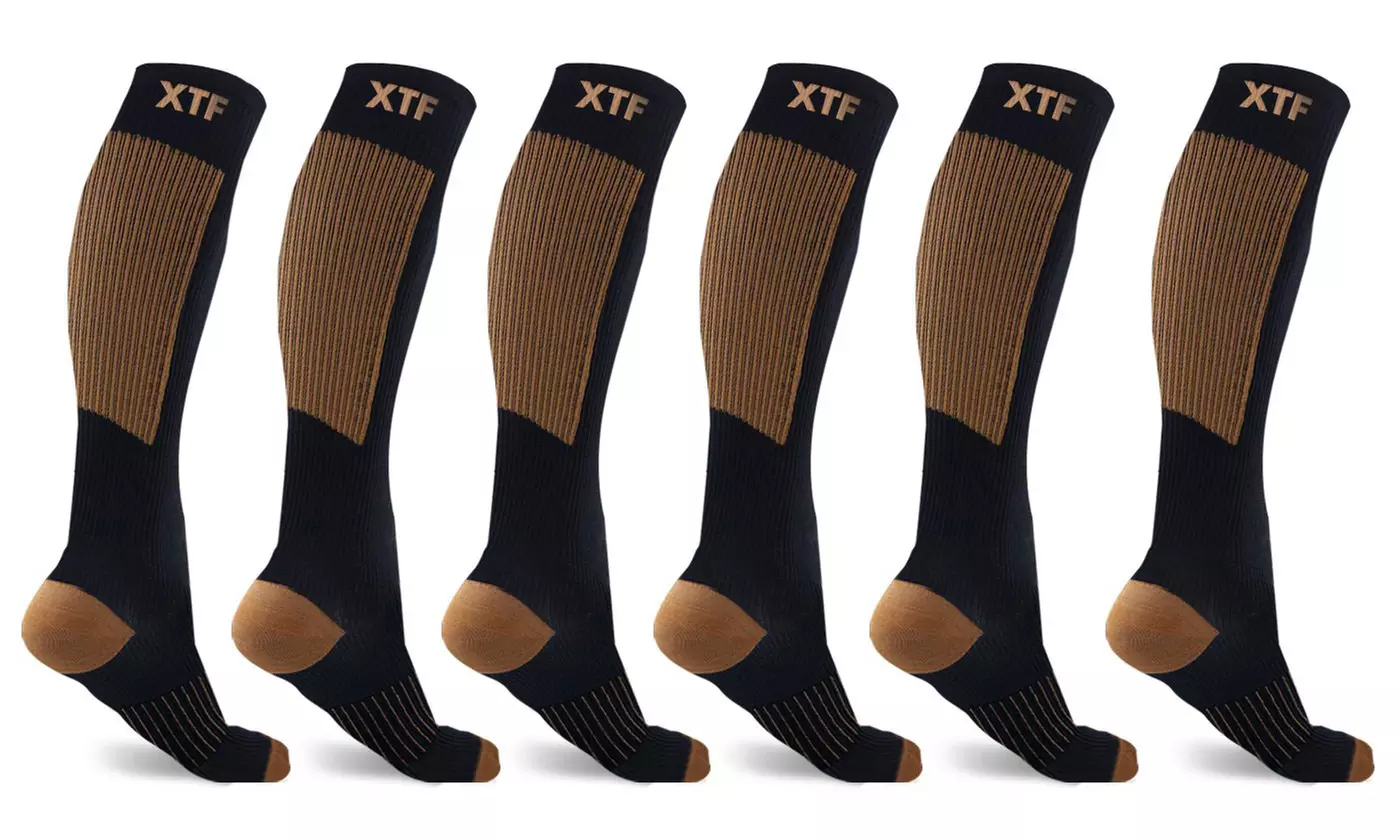 XTF Unisex Copper-Infused Compression Socks (6-Pairs)