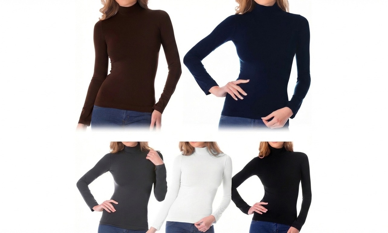 5er-Pack Damen-Thermounterhemd mit Fleece-Innenfutter & halbem Kragen