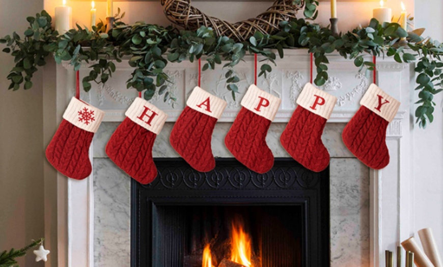 Image 1: Letter Christmas Yarn Knitted Sock Pendant