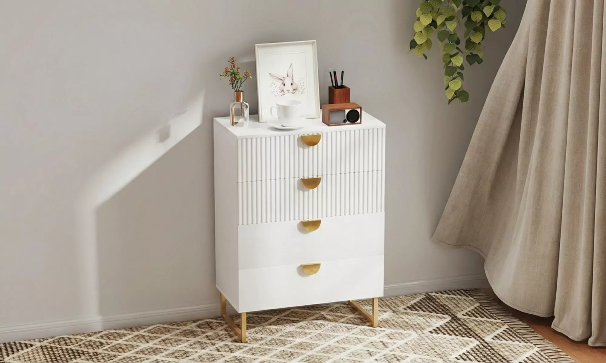 HOMCOM 4-Drawer Chest Collection – Modern Storage with Gold Accents