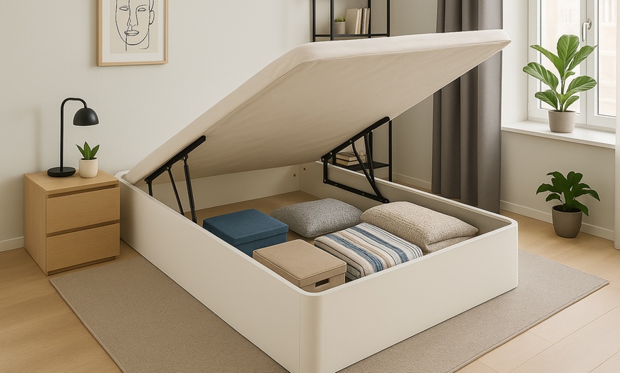 Image 1: Canapé Abatible Altura 32cm Blanco ENVIO Y MONTAJE GRATIS, Gran Capacidad, Madera, Tapa 3D