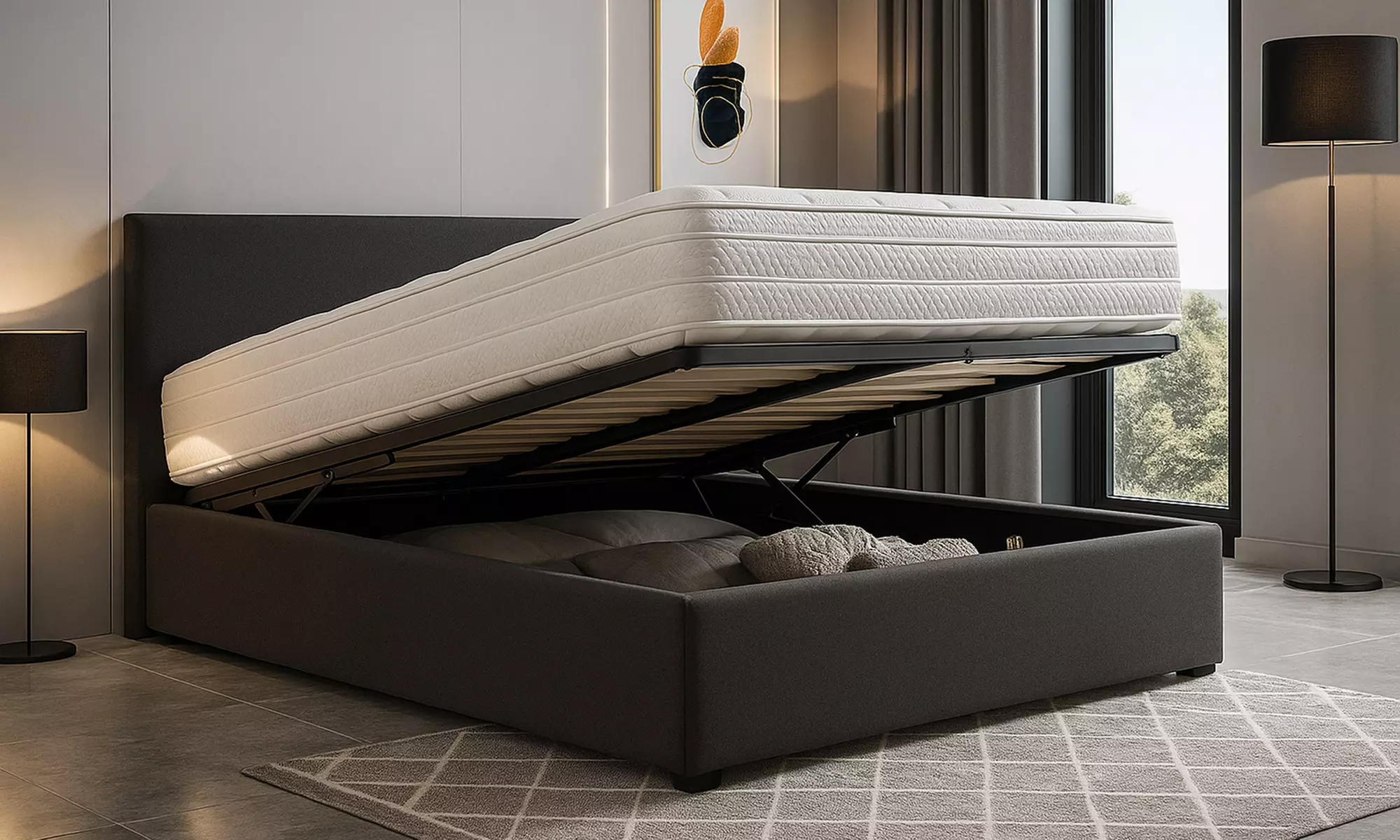 Colisée Stoffbett mit Stauraum, Matratze „Cosmos” optional