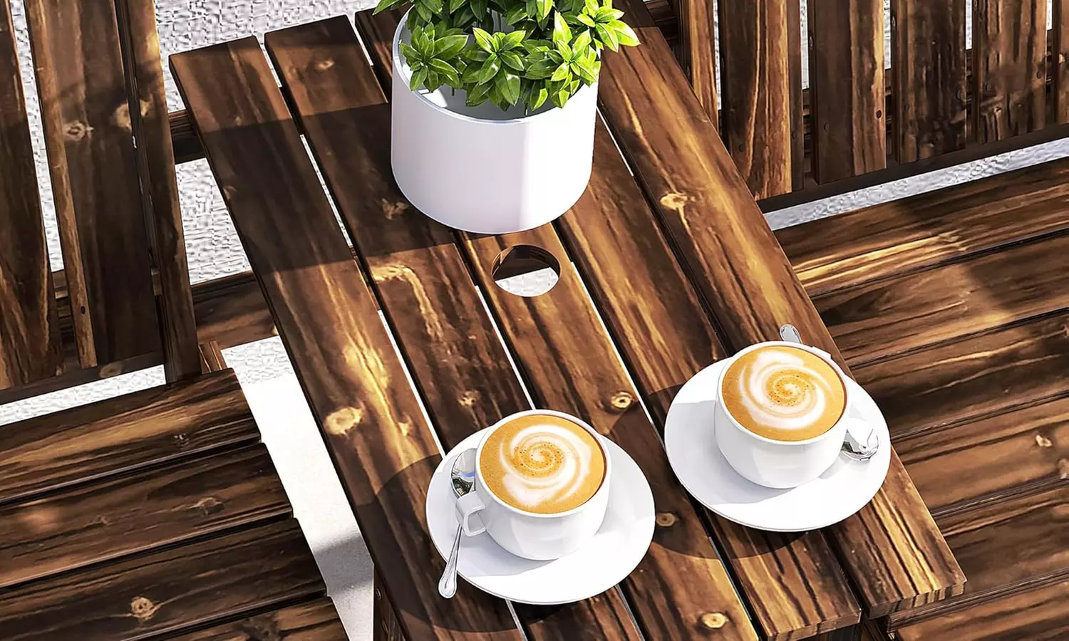 Outsunny 2-Seater Wooden Bench with Centre Table