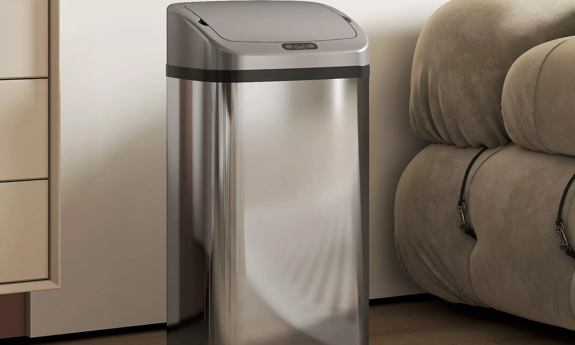 HomCom 48L Stainless Steel Sensor Kitchen Bin with Automatic Close