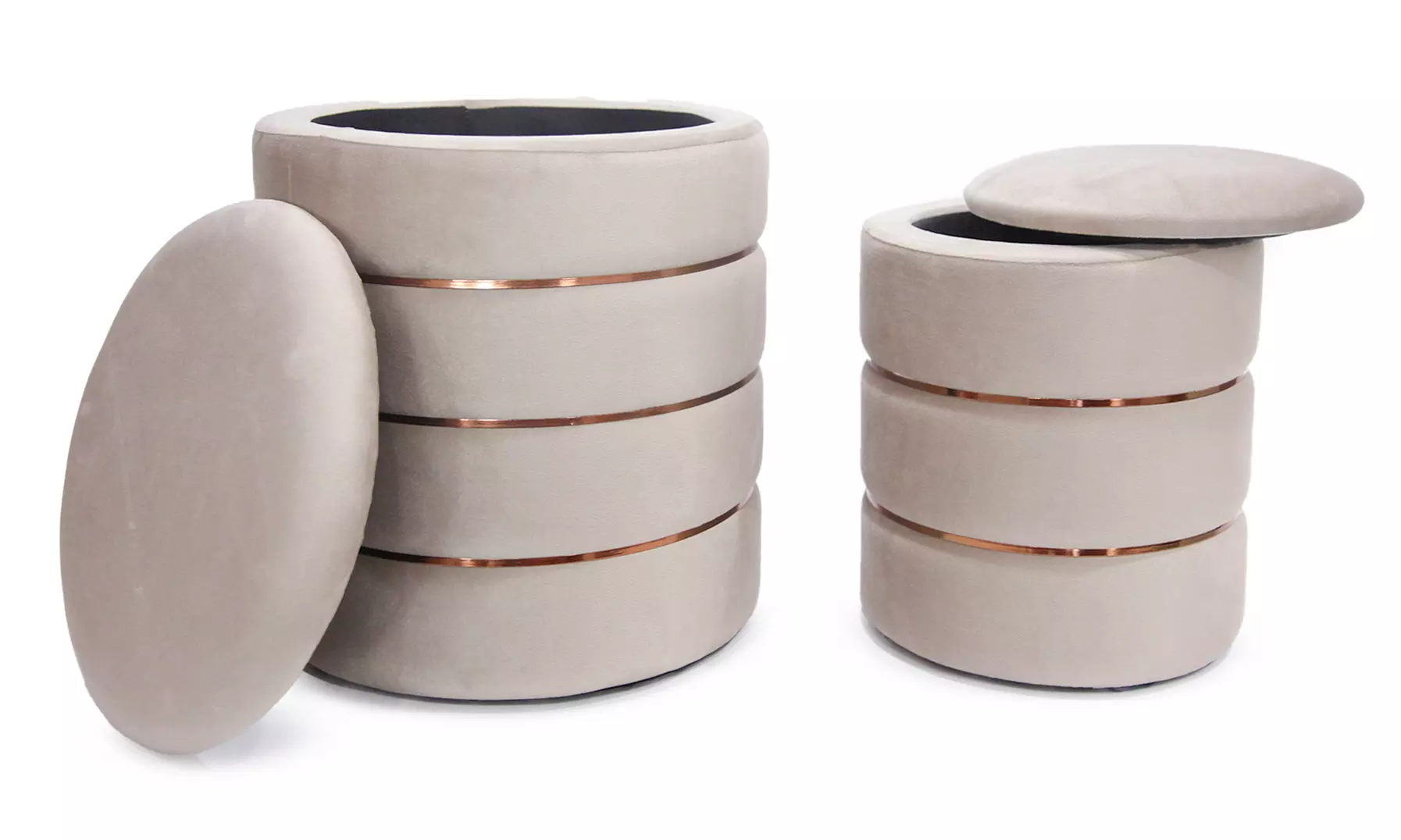 2er-Set zylindrische Samt-Poufs mit Stauraum