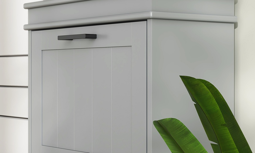 Image 5: HomCom Narrow 3-Tier Grey Shoe Cabinet with Flip Drawers