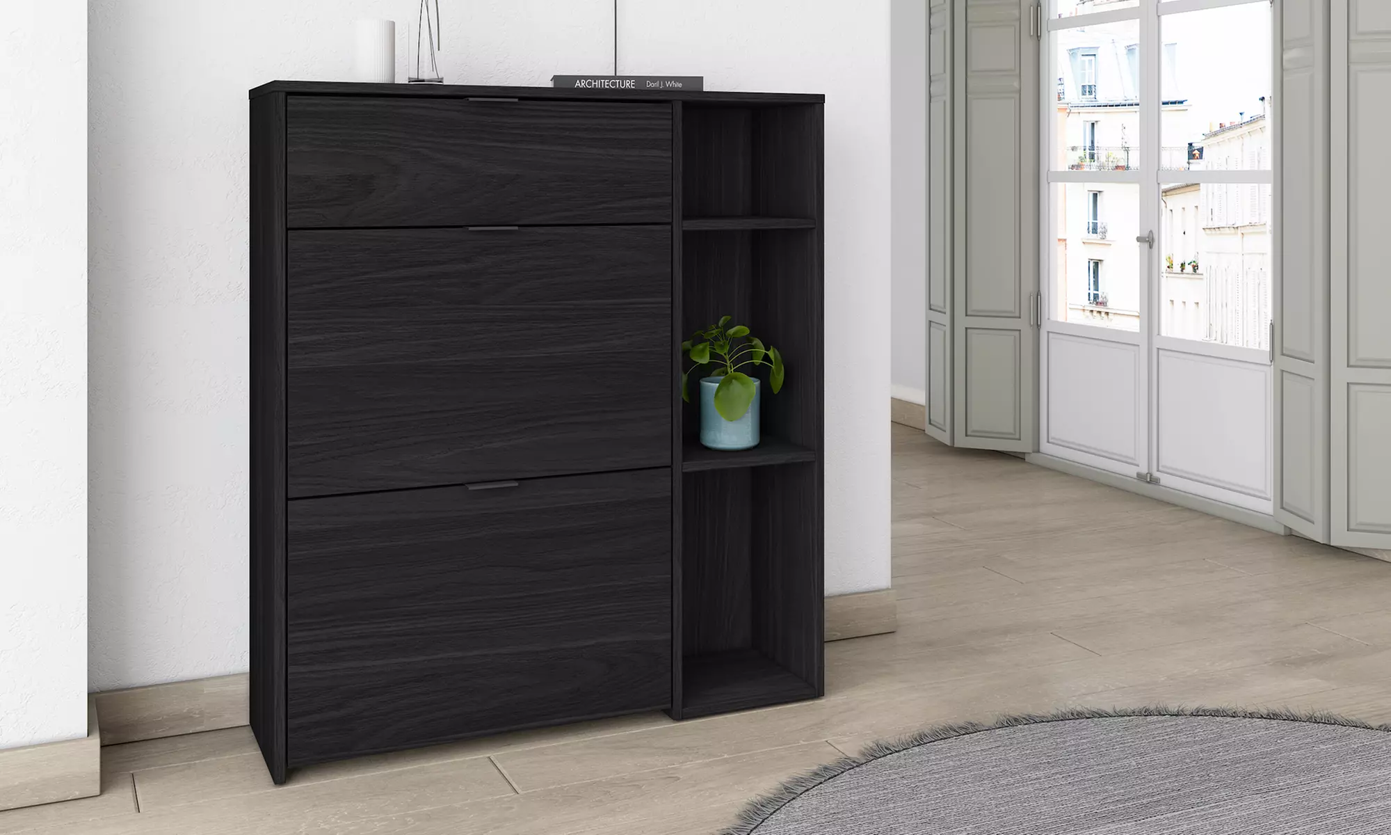 Shoe Storage Cabinet with Drawer and Shelves