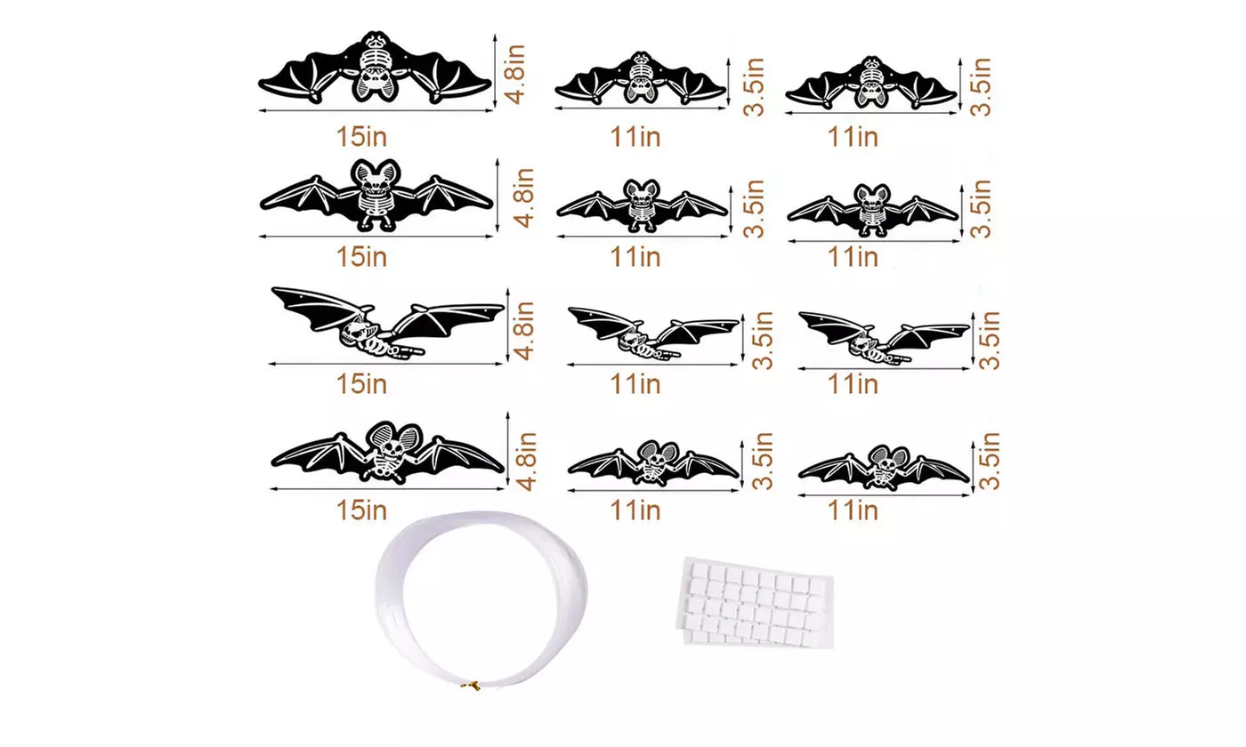 12pcs Hanging Bats for Halloween Decoration Outdoor Large Scary Flying Bat Decor