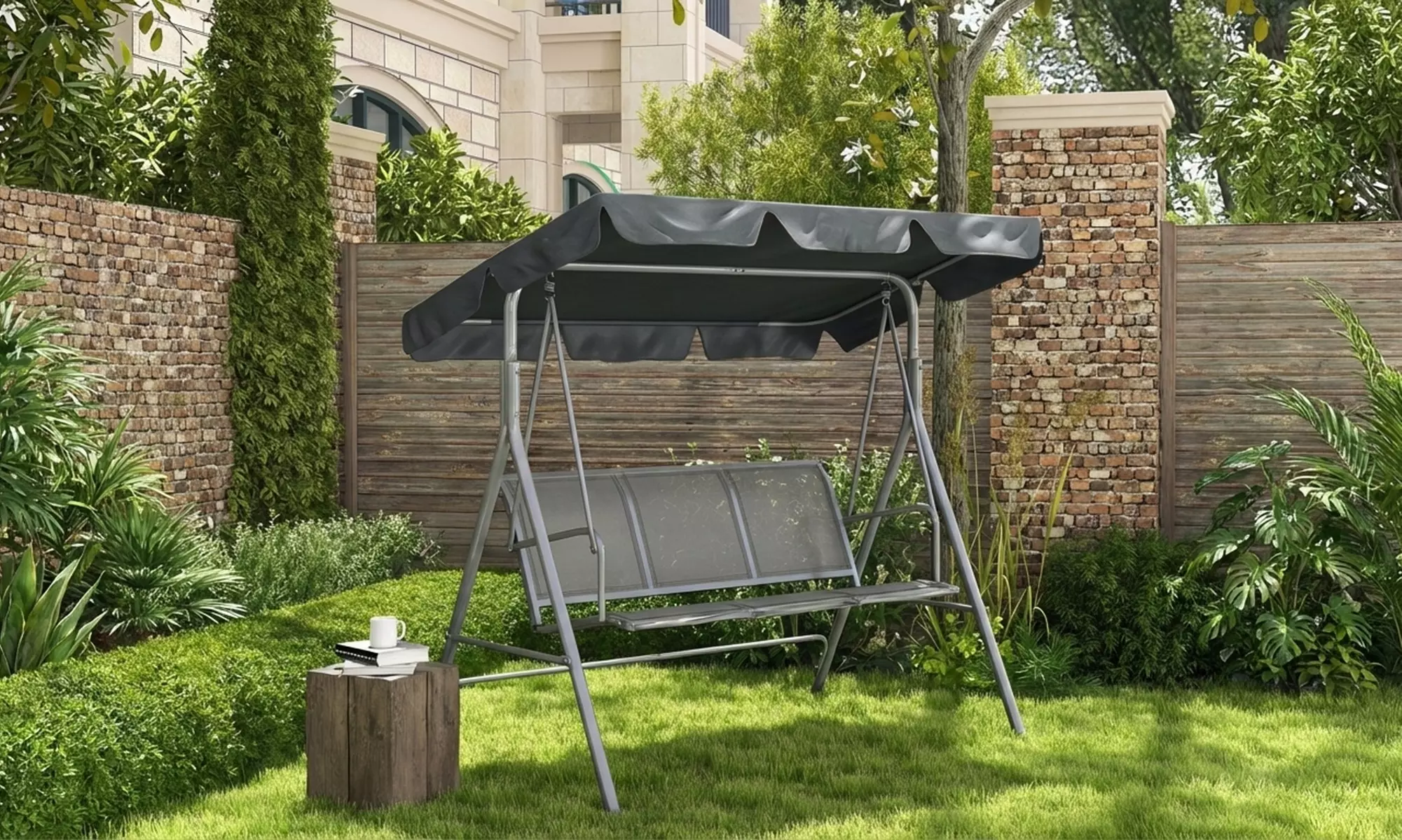 Outsunny 3-Seater Garden Swing Chair with Adjustable Canopy