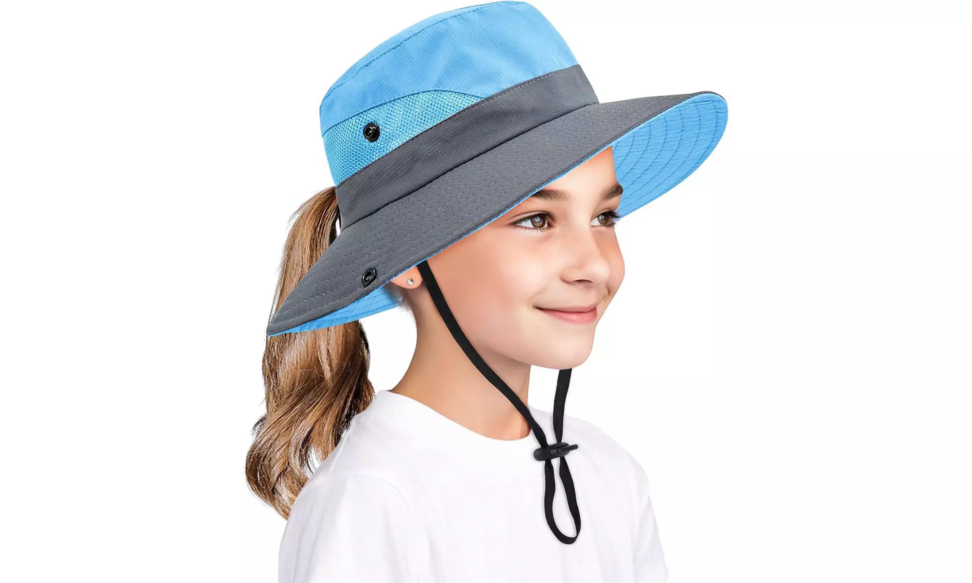 Womens UV Protection Hat Foldable Wide Brim Ponytail Sun Hats