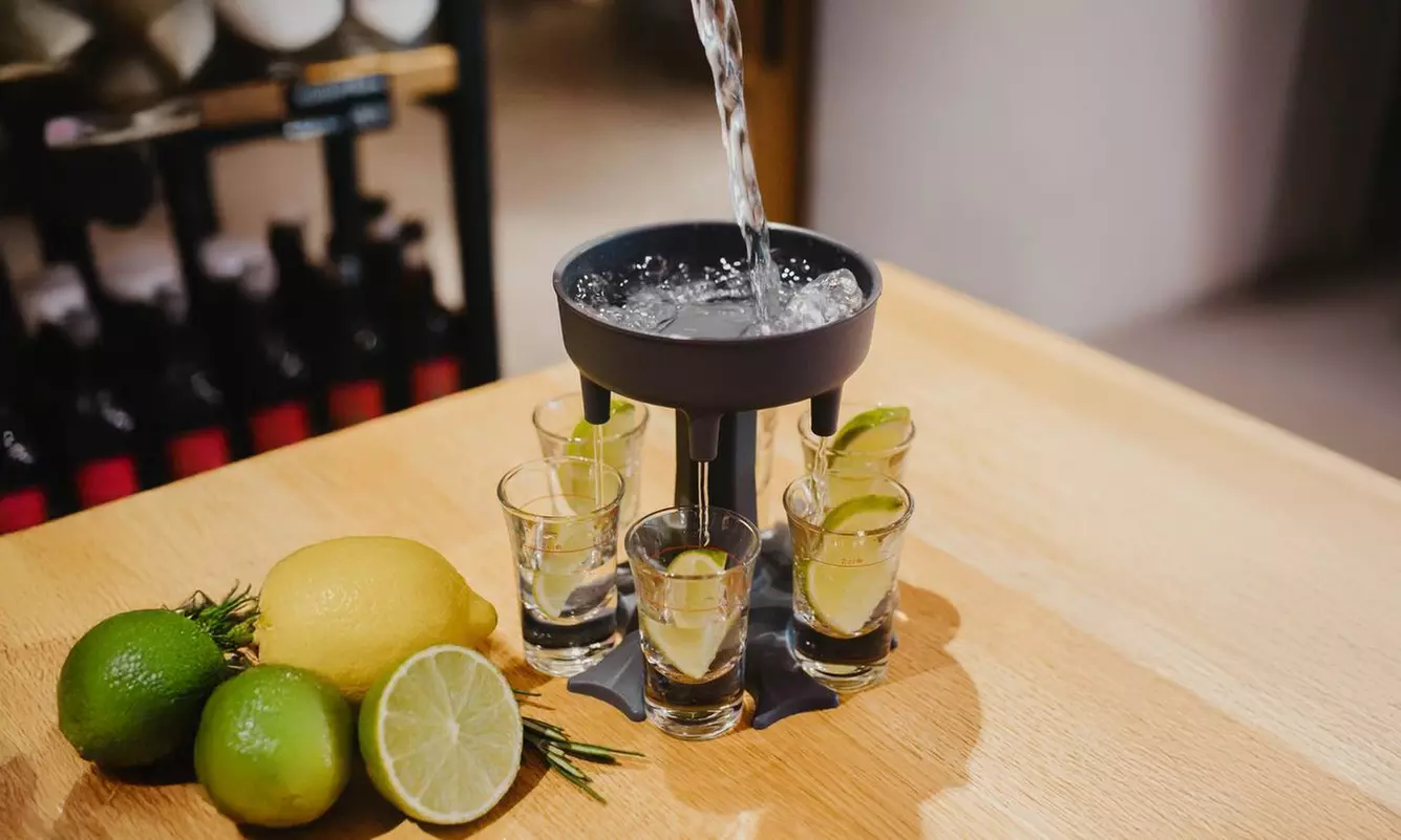 6 Shot Liquor Dispenser/Holder Set with 6 Shot Acrylic Glasses