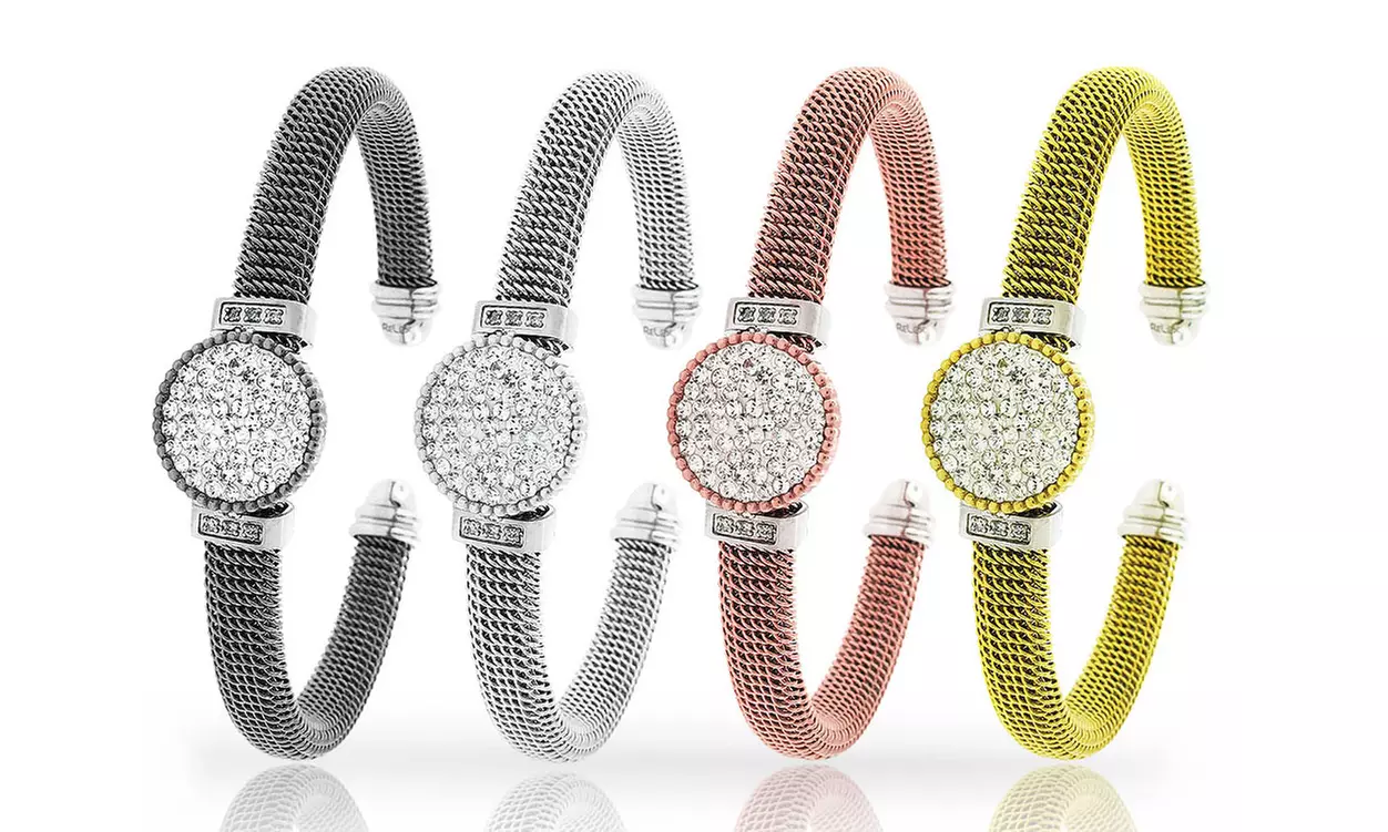 Mesh Cuff Bangle with Swarovski Elements in 18K Gold-Plated Stainless Steel - Primary Image
