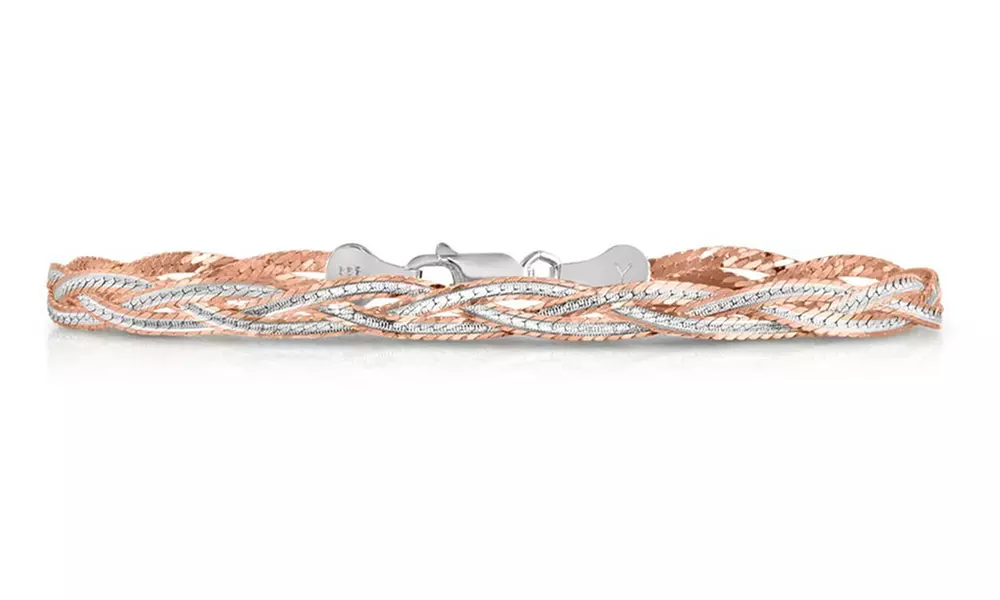 Italian Sterling Silver 2tone Diamond Cut Braided Bracelet