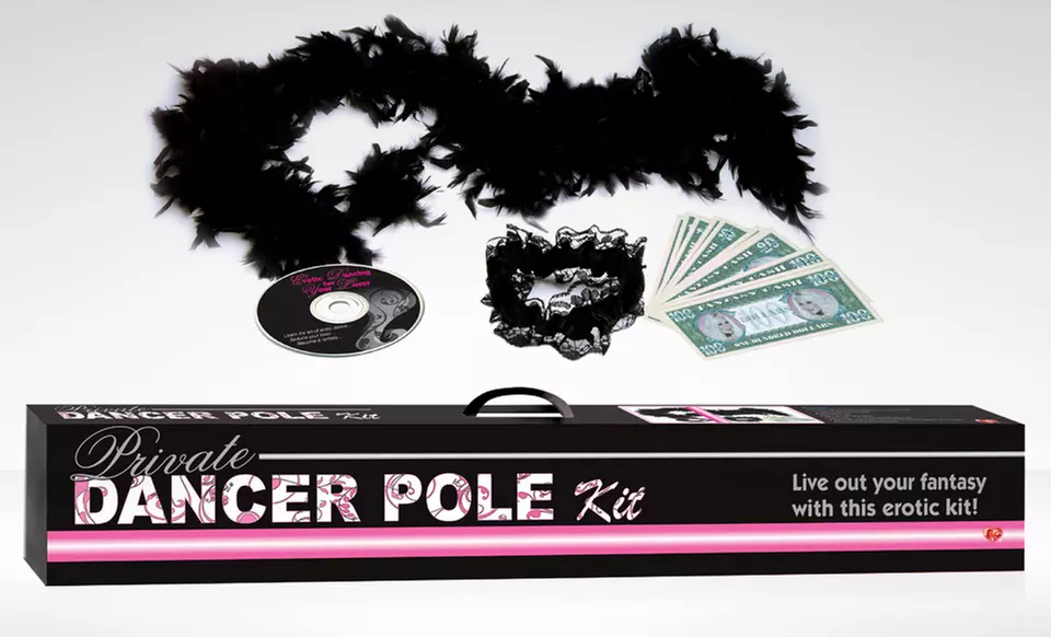 Private Dancer Pole Kitwith Adjustable Steel Dance Pole, Instructional DVD, Feather Boa, Lace Garter, and Play Money - Primary Image