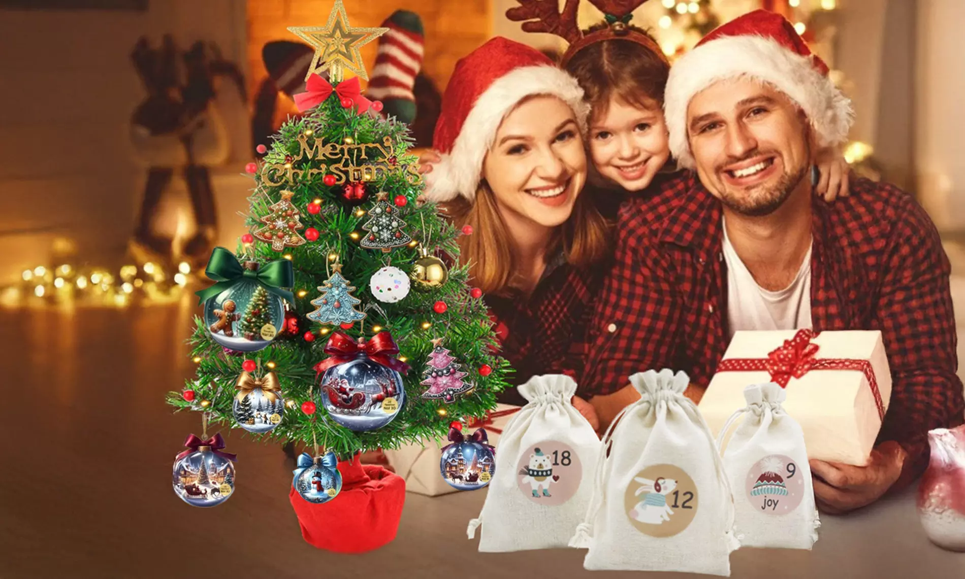 Calendario de Adviento con colgantes decorativos de madera de temática navideña, ideales para el árbol - Primary Image