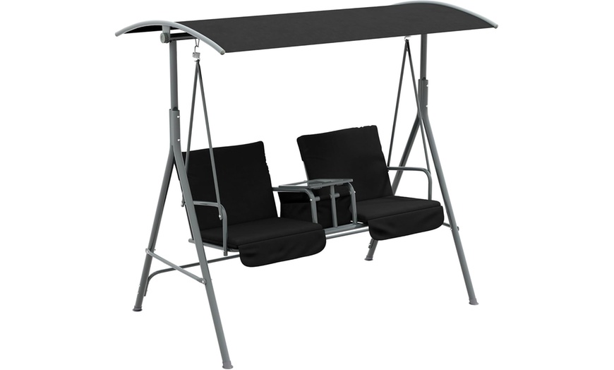 Image 8: Outsunny Two-Seater Garden Swing Chair in Beige or Black