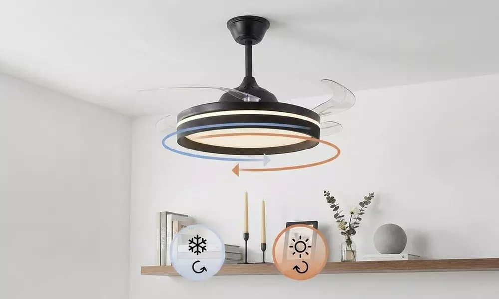 Ventilateur plafond InnovaGoods avec éclairage et pales rétractables