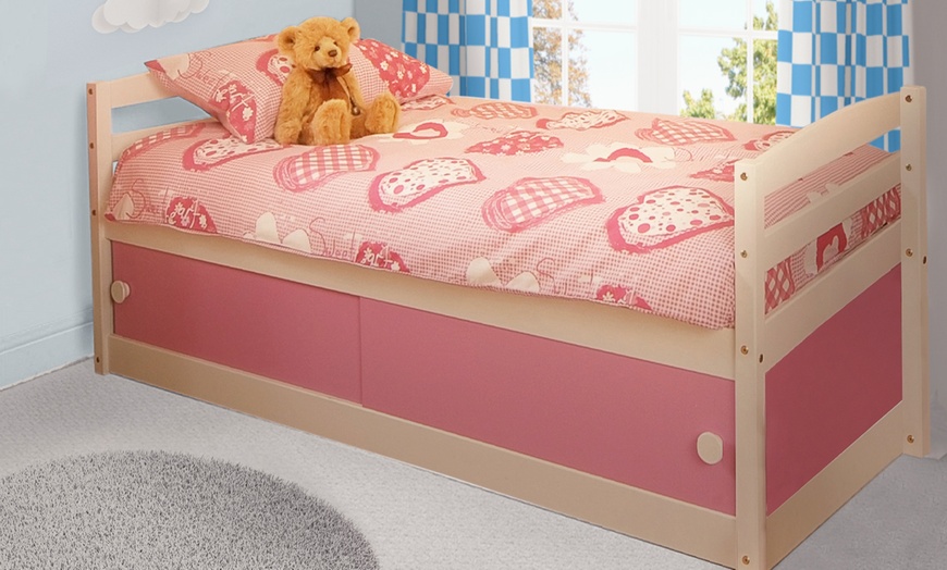 Image 1: Kinder Storage Bed with Coloured Sliding Doors and Optional Mattress
