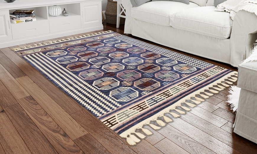 Image 4: Rechteckiger Teppich mit geometrischem Muster und Fransen