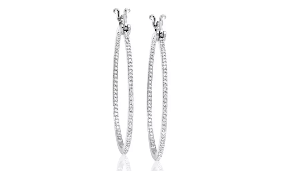 Diamond Accent Hoop Earrings in 18K White Gold - Primary Image