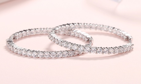 Large In & Out Hoop Earrings with crystals from Swarovski in 18K White Gold Crystal Crystal 18 Karat White Gold Plated
