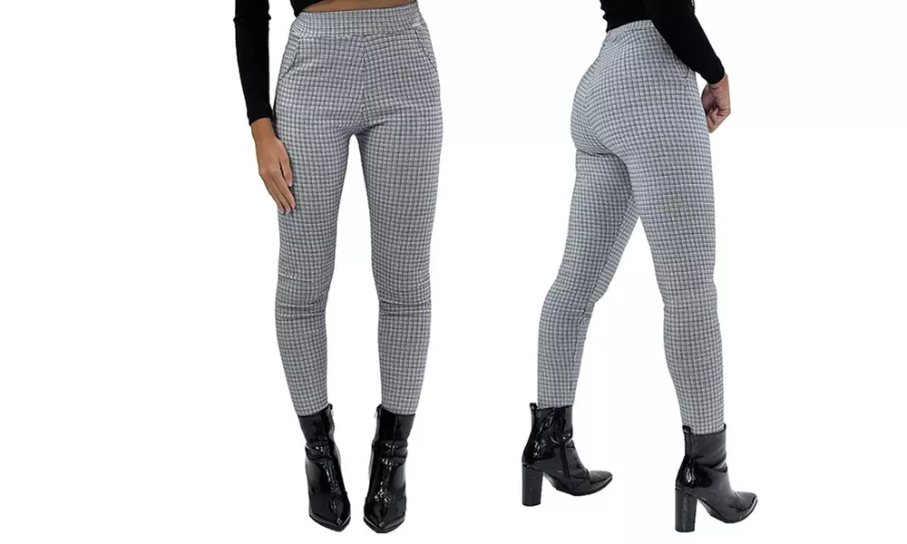 Women's Smart Check Print Stretch Trousers