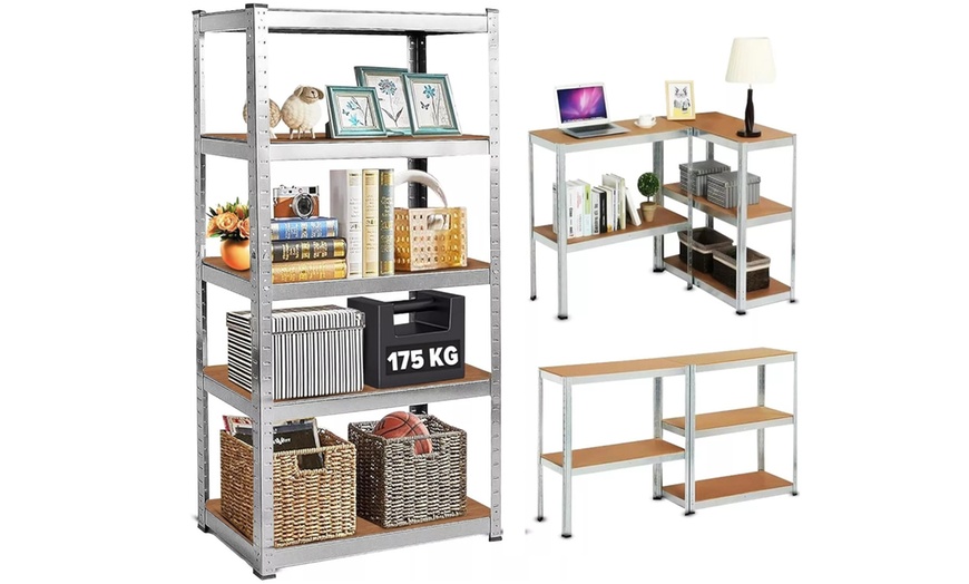 Image 1: Heavy Duty 5 Tier Storage Shelf Unit - 175kg Per Tier, Boltless Steel & MDF