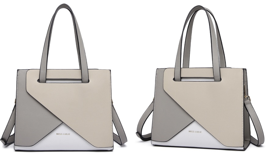 Image 10: Women PU Leather Classy Contrast Panel Shoulder Bag