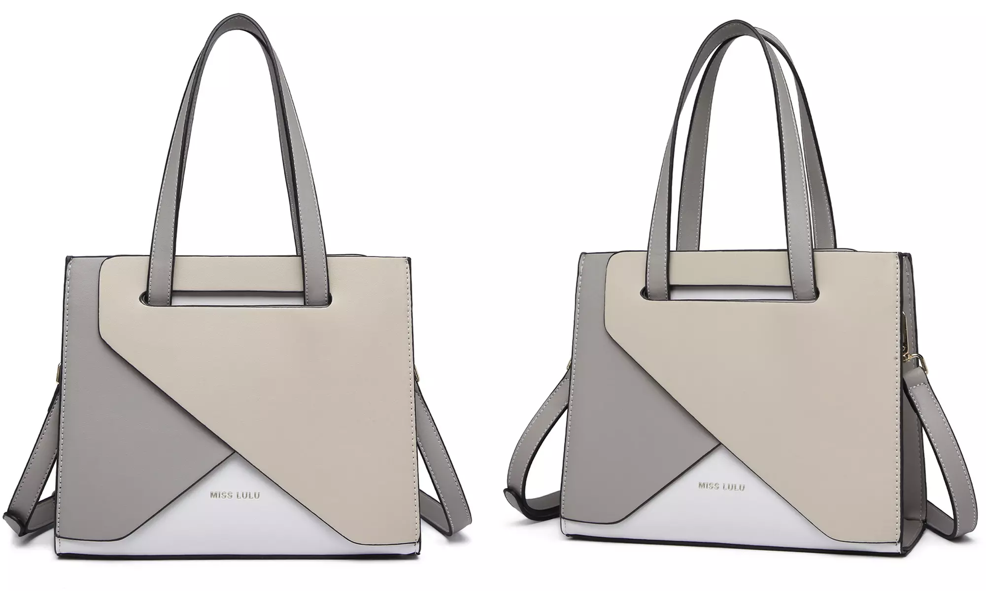 Women PU Leather Classy Contrast Panel Shoulder Bag