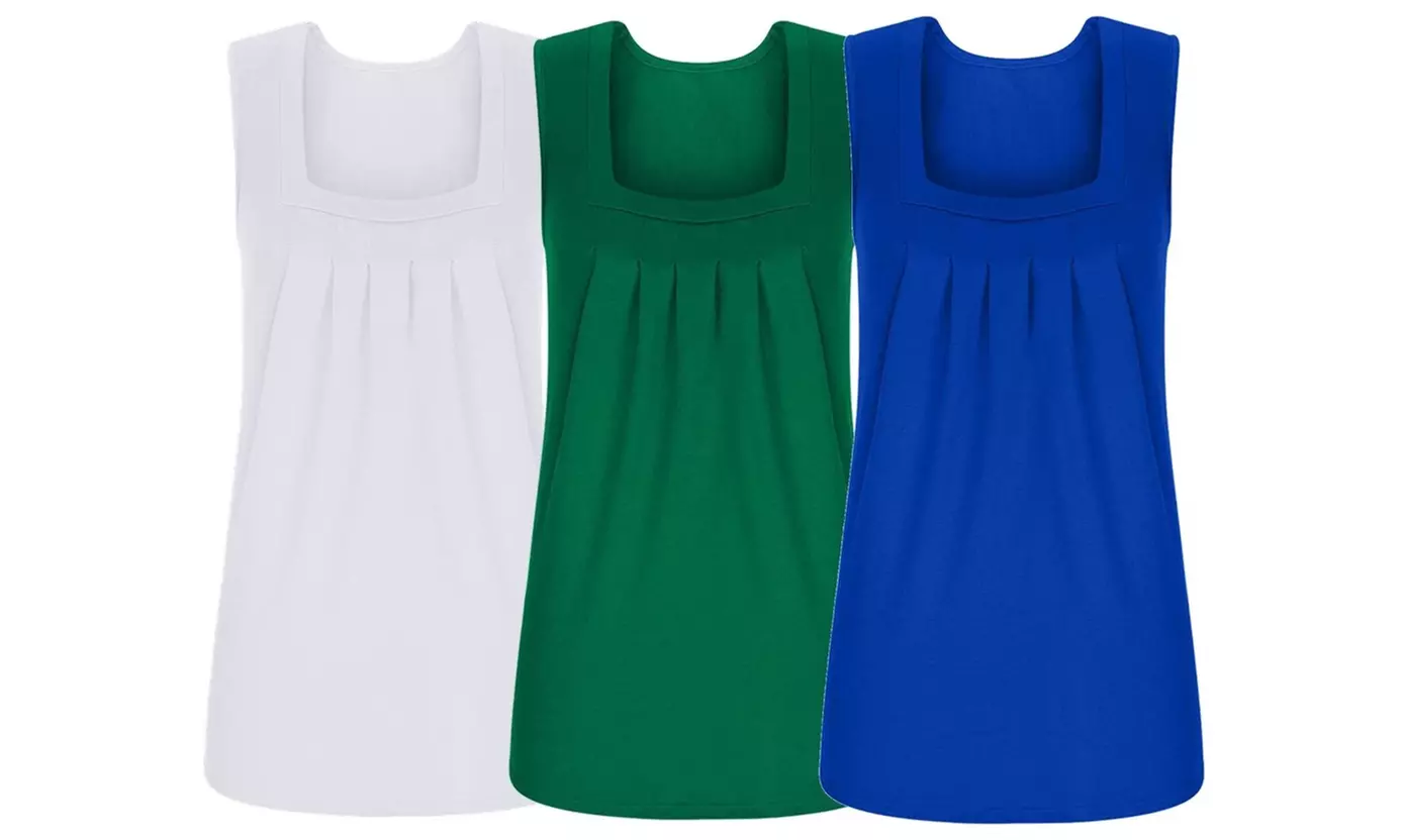 3 Pack Women's Essential Square Neck Tank Tops S-3X