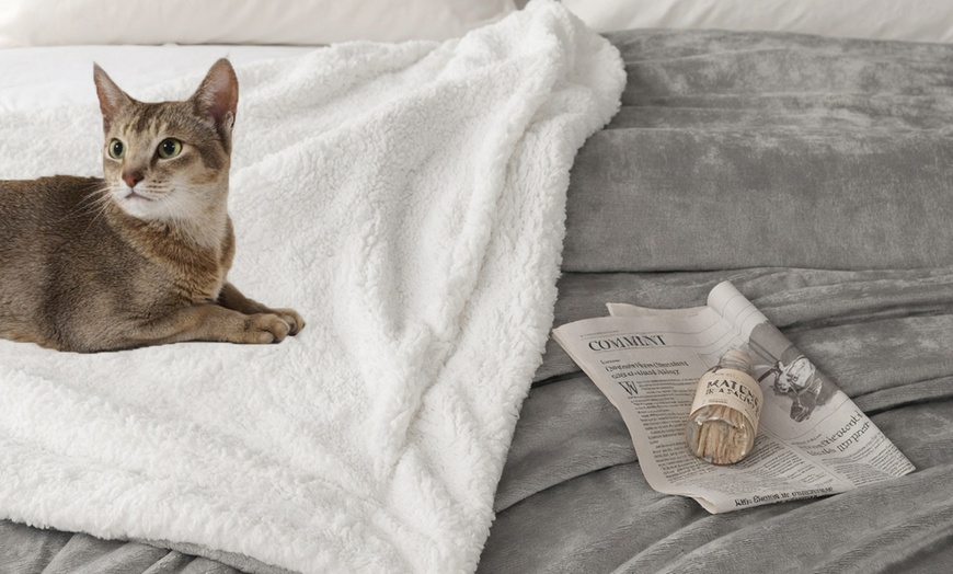 Image 4: Manta polar de doble cara de felpa y sherpa suave