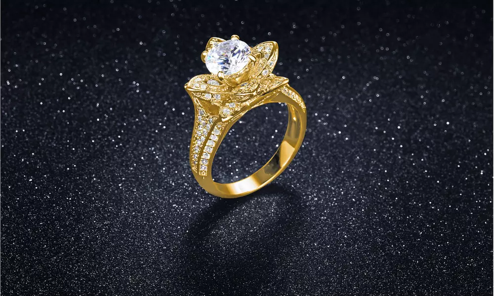 Micropave Flower Ring in 18k Yellow Gold
