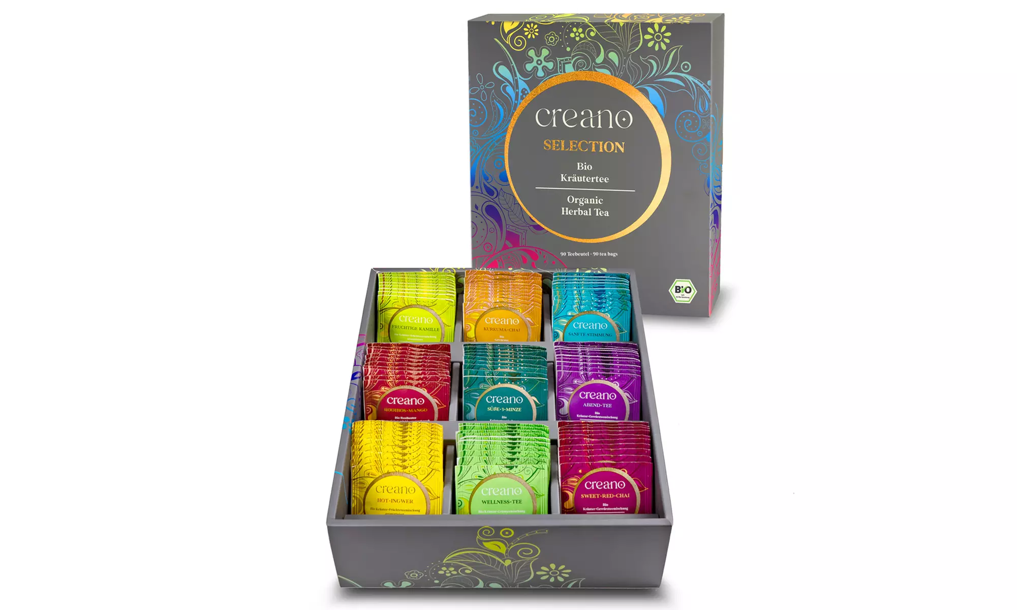 1 of 2 Creano biologische kruidenthee geschenkdozen met 45 of 90 theezakjes - Primary Image