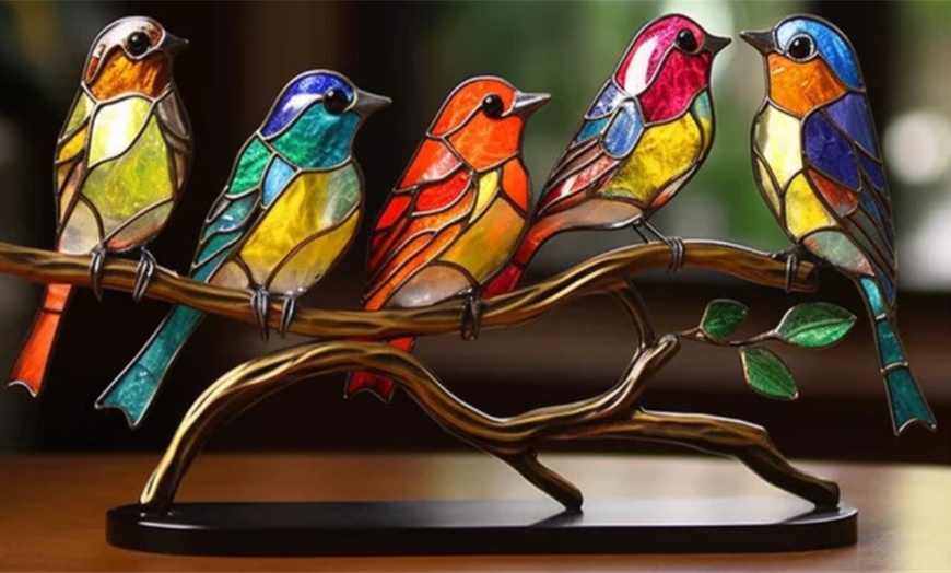 Image 6: Up to Five Stained Metal Birds on a Metal Branch Ornament 