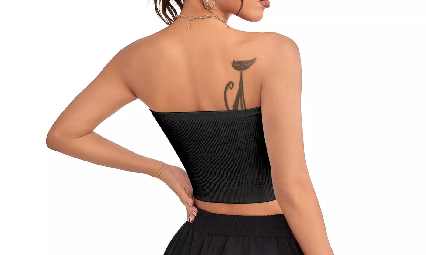 Women's Strapless Ribbed Tube Top - Bandeau Crop Top