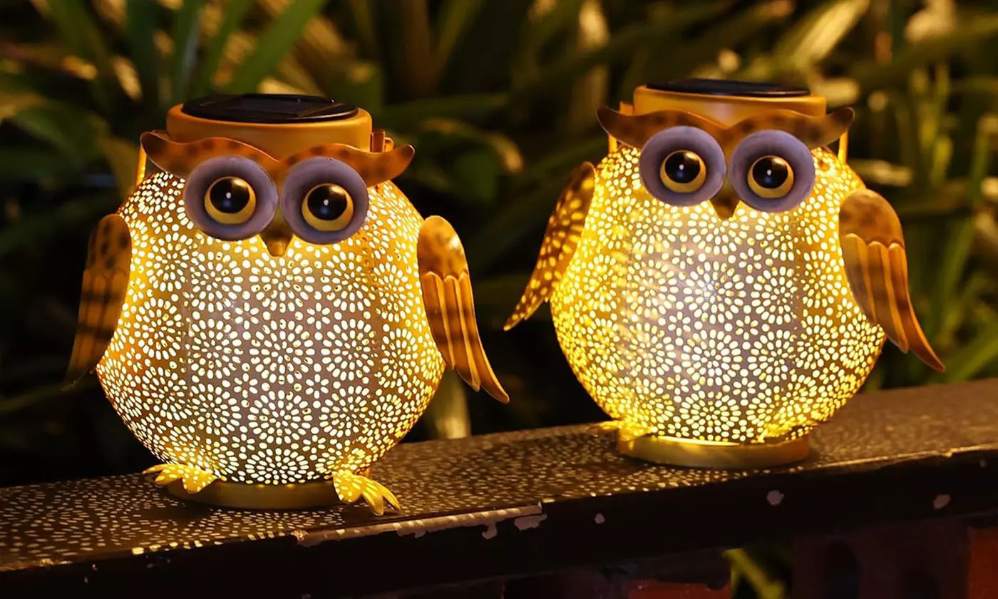 2 Pack Hanging Solar Lanterns Owl Pattern Pathway Decorative Lantern Lights