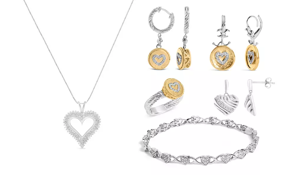 Silver & Genuine Diamond Heart Jewelry Set – Bracelet, Earrings & Pendant Necklace