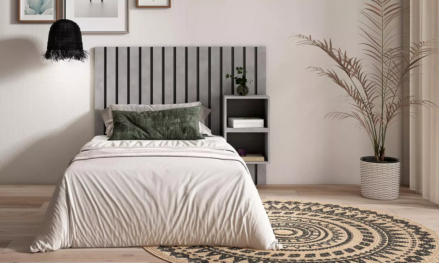 Cabecero de cama disponible en diferentes tamaños y colores con paneles de madera, con envío gratuito - Primary Image