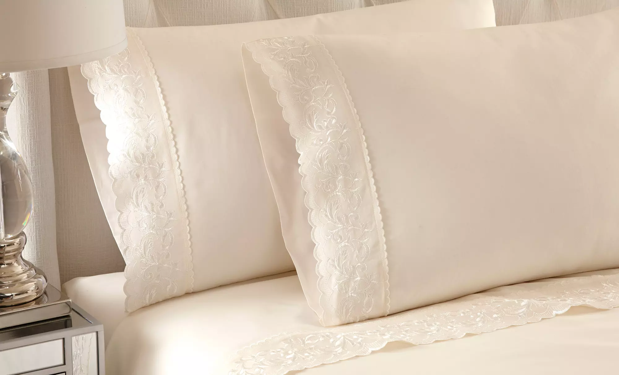 100% Cotton Sheet Set with Lace Trim. Multiple Styles and Sizes Available from $39.99–$49.99. - Second Medium