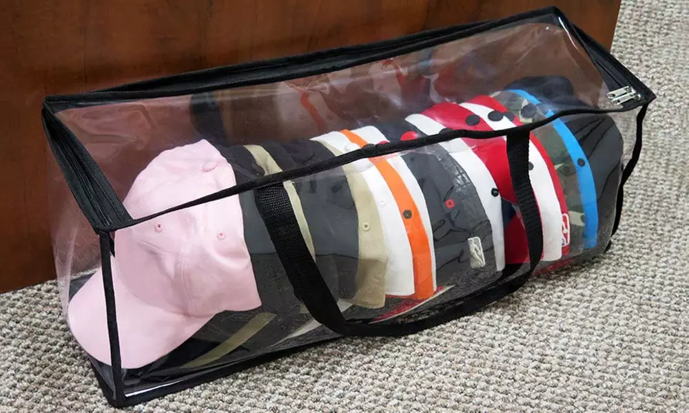 Evelots Large Clear Baseball Cap Storage Bag with Zipper - Second Medium