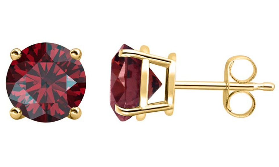 24k Yellow Gold Plated 2 Cttw Garnet Round Stud Earrings