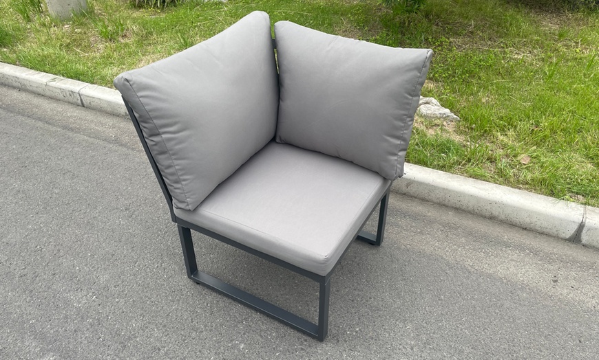 Image 4: Fimous Aluminium 10-Seater Outdoor Patio Dining Set with Fire Pit