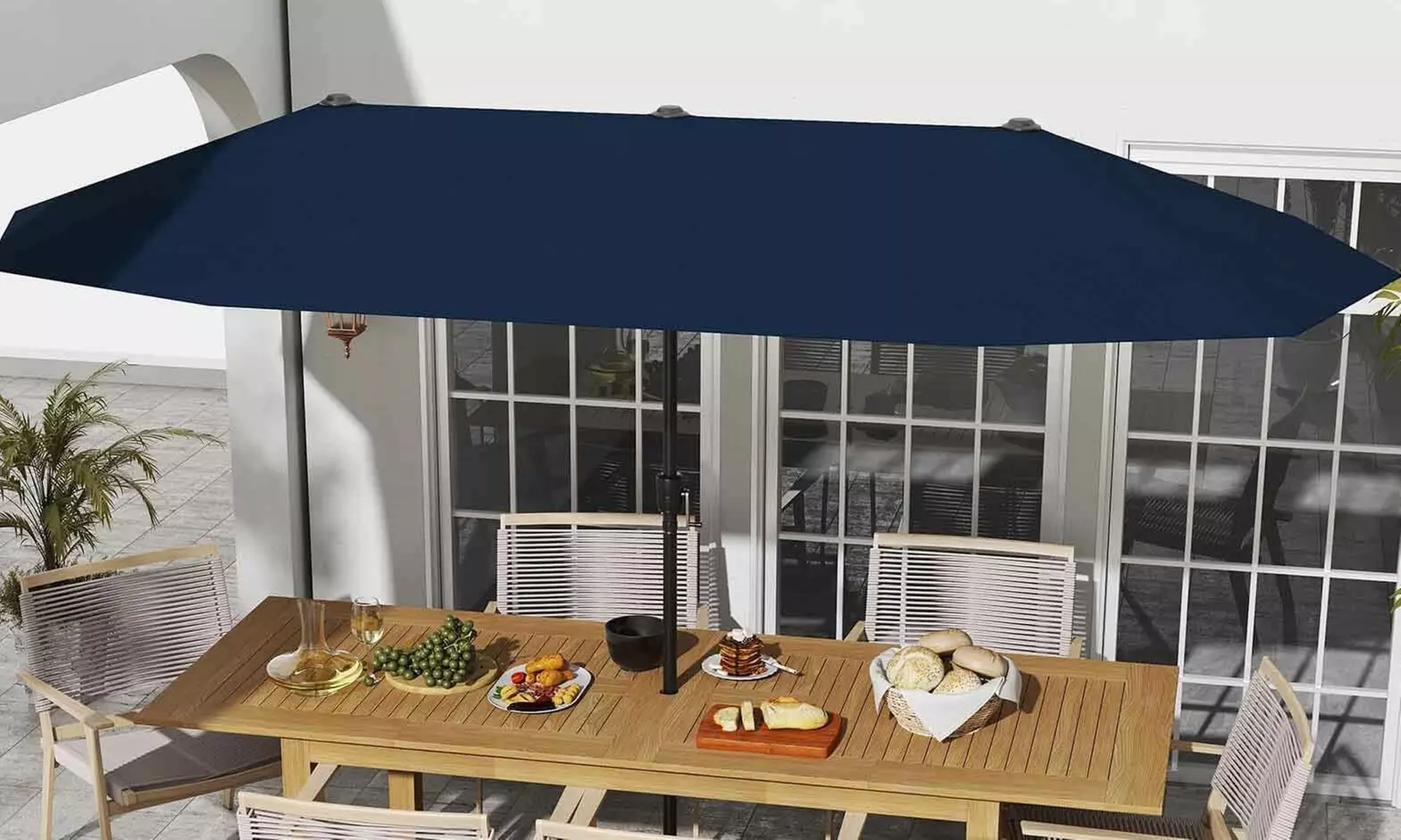 Costway 13ft Outdoor Double-Sided Table Umbrella with Optional LED Lights